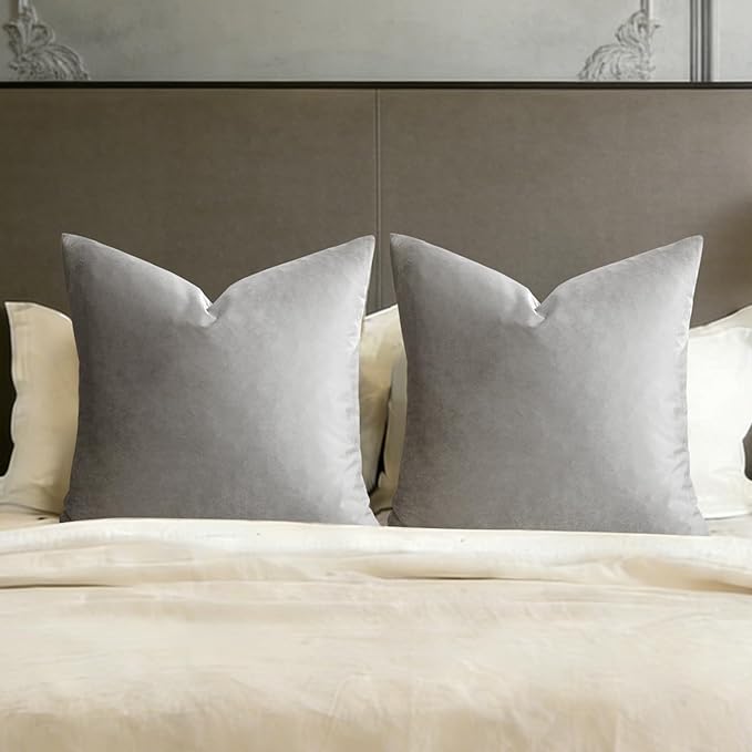 GIGIZAZA Big Velvet Pillow Covers 26x26 Silver Grey Pack of 2 Square Modern Throw Pillows Luxury Covers Decorative Pillows for Living Room Couch Sofa Pillow Cases