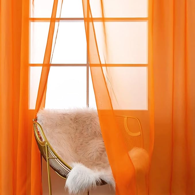 SpaceDresser Orange Sheer Curtains 4 Panels Rod Pocket Semi-Sheer Curtain 54 Inches Long Light Filtering Voile Window Drapes for Bedroom Living Room Kitchen, Each 52W x54L