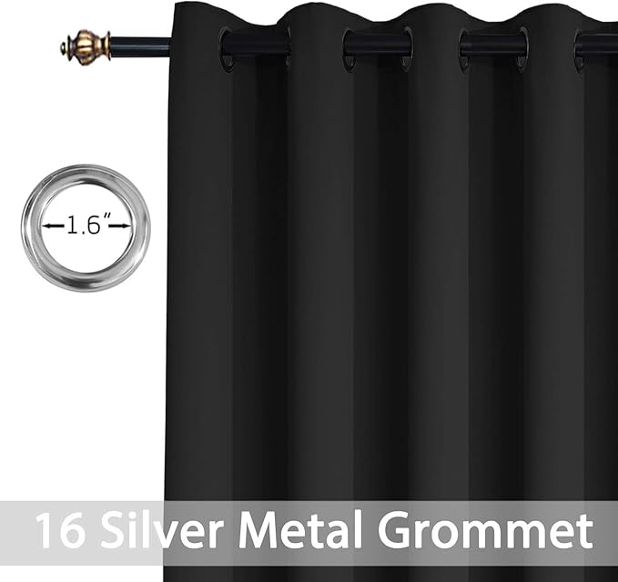 Yakamok Blackout Sliding Glass Door Curtains, Thermal Insulated Window Treatment Drapes for Patio Doors, Grommet Extra Wide Curtain Panels for Living Room, Bedroom (1 Panel, Black, 100W x 96L)