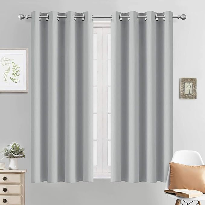 Yakamok Room Darkening Window Drapes Thermal Insulated Light Blocking Grommet Blackout Curtains for Bedroom(52Wx54L,Light Grey,2 Panels)