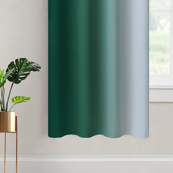Yakamok Dark Green Ombre Curtains 63 Inches Long, Light Blocking Gradient Color Curtain Panels, Room Darkening Grommet Window Drapes for Bedroom(52x63 Inch, 2 Panels)