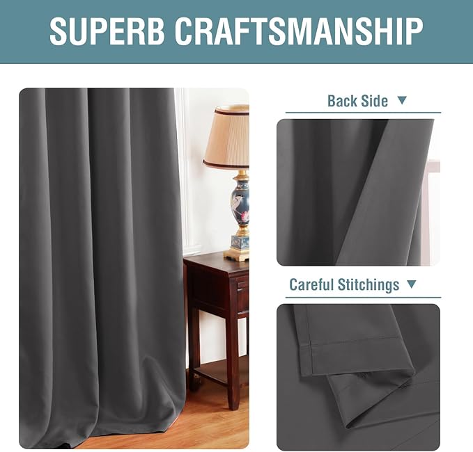 H.VERSAILTEX Blackout Grey Curtains for Patio Door Thermal Insulated Living Room Curtains, Room Darkening Noise Reducing Blackout Curtain for Bedroom, Charcoal Gray, 1 Panel, 52'W x 90'L