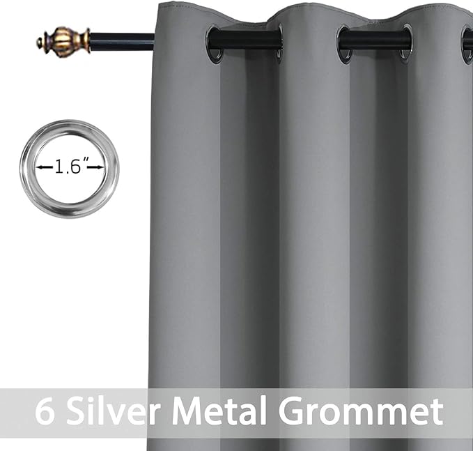 Yakamok Room Darkening Grommet Window Drapes Thermal Insulated Light Blocking Blackout Curtains for Bedroom(38Wx63L,Grey,2 Panels)