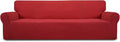 Easy-Going Stretch 4 Seater Sofa Slipcover 1-Piece Sofa Cover Furniture Protector Couch Soft with Elastic Bottom for Kids, Polyester Spandex Jacquard Fabric Small Checks Christmas Red
