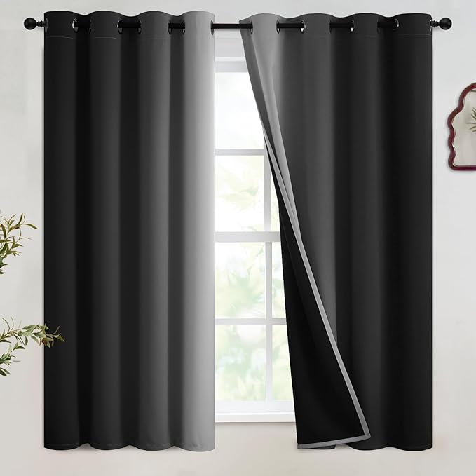 SimpleHome Black Ombre 100% Blackout Curtains for Bedroom 54 Inches Long, Room Darkening Thermal Insulated Grommet Curtains for Living Room, 2 Panels, 52x54 inches Length