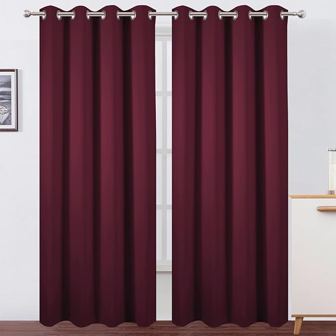 LEMOMO Blackout Curtains 52 x 90 Inch Long Burgundy Red Curtains Set of 2 Panels Room Darkening Curtains for Bedroom and Living Room