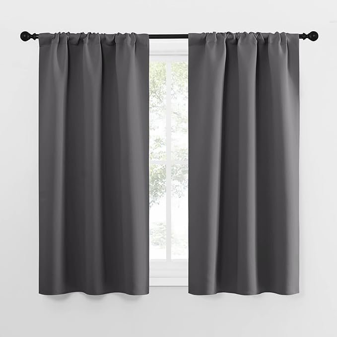 NICETOWN Grey Window Curtains for Bedroom - Home Decoration Thermal Insulated Rod Pocket Blackout Blinds & Drapes for Small Windows (Gray, 2 Panels, W34 x L54 -Inch)