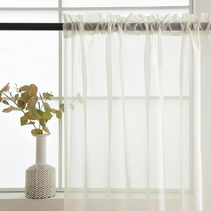 SpaceDresser Ivory Sheer Curtains 4 Panels Rod Pocket Semi-Sheer Curtain 90 Inches Long Light Filtering Voile Window Drapes for Bedroom Living Room Kitchen, Each 52W x 90L