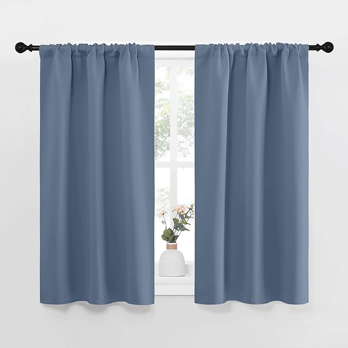 NICETOWN RV Blackout Curtains for Camper Windows, Short Blackout Curtains & Drapes, Thermal Insulated Blackout Curtain Panels for Kids Room, Play Room (Stone Blue, 29" Wide by 40" Long, 2 PCs)