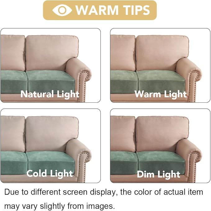 H.VERSAILTEX Velvet Stretch Couch Cushion Cover Plush Cushion Slipcover for Chair Loveseat Sofa Cushion Furniture Protector Seat Cushion Sofa Cover (3 Piece XL Sofa Cushion Covers, Sea Grass)