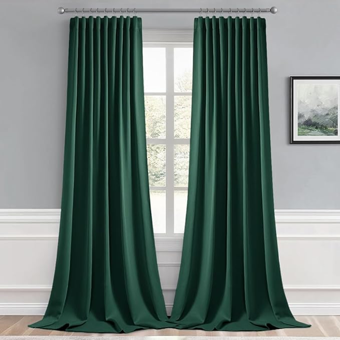 MIULEE Christmas Hunter Green Back Tab Blackout Curtains 102 Inch Long 2 Panels Set for Living Room Bedroom, Rod Pocket/Pinch Pleated Thermal Insulated Room Darkening Floor to Ceiling Window Drapes