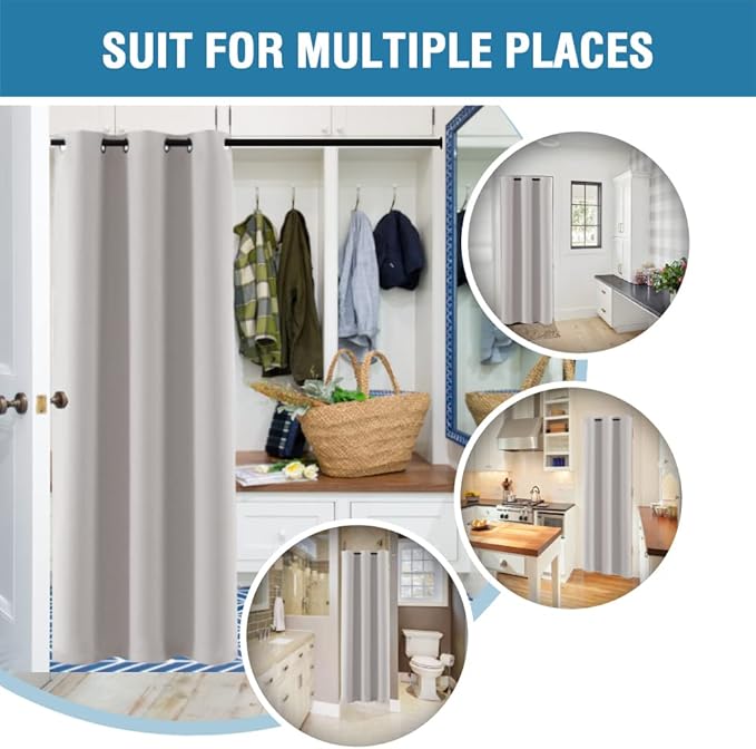 H.VERSAILTEX Doorway Curtain Blackout Closet Door Curtain Room Divider Window Treatment Curtain for Bedroom Thermal Insulated Privacy Drape Soundproof Grommet, 42 x 80 inches, 1 Panel, Stone