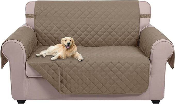 U-NICE HOME Loveseat Sofa Cover Reversible Couch Cover for Dogs with Elastic Straps Water Resistant Furniture Protector for Pets Couch Cover for 2 Cushion Couch (Loveseat, Taupe/Taupe)