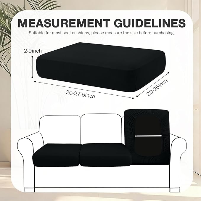 hyha 4Pcs Patio Cushion Covers, Stretch Outdoor Couch Cushion Covers Replacement, Washable Outdoor Chair/Sofa Slipcovers for Patio Furniture Cushions Protector with Elastic Bottom(Black,Cover Only)