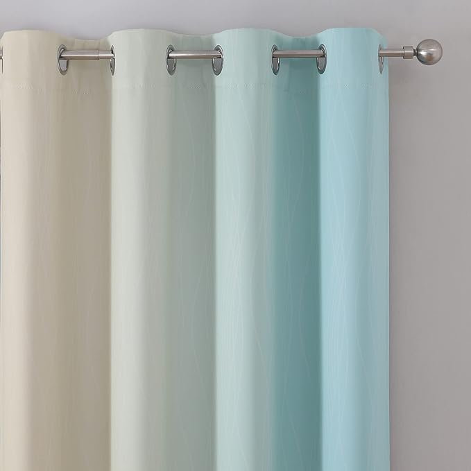 Estelar Textiler Aqua and Beige Gradient Blackout Curtains 84 Inches Long, Thermal Insulated Ombre Blackout Drapes for Bedroom, Room Darkening Energy Saving Curtains for Living Room, 52Wx84L, 2 Panels