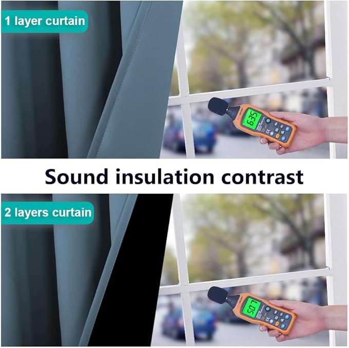 NICETOWN 100% Blackout Curtains 45 inches Long, Smoky Blue, 1 Pair, 42 inches Width Each Panel, 2 Thick Layers Completely Blackout Window Treatment Thermal Insulated Lined Drapes for Small Window