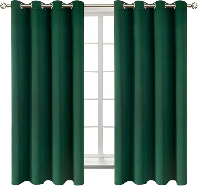 BGment Blackout Curtains - Grommet Thermal Insulated Room Darkening Bedroom and Living Room Curtains, Set of 2 Decorative Curtain Panels (52 x 63 Inch, Emerald Green)