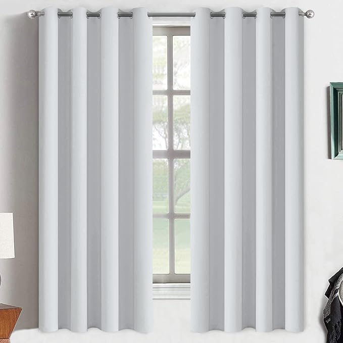 Yakamok Room Darkening Thermal Insulated Grommet Small Curtain Bonus 2 Tie Backs Included,Set of 2,Greyish White,52" Wide x 63" Long