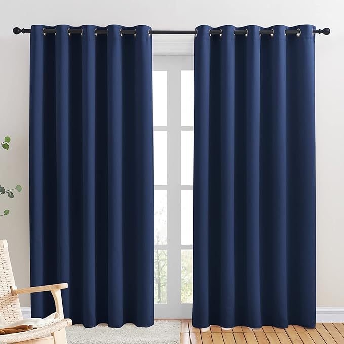 NICETOWN Blackout Curtain Panels, Window Treatment Energy Saving Thermal Insulated Solid Grommet Blackout Drapes/Draperies (Navy, 1 Pair, 70 by 84-inch)