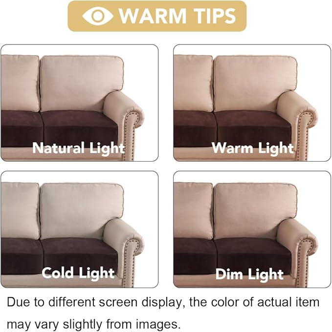 H.VERSAILTEX Velvet Stretch Couch Cushion Cover Plush Cushion Slipcover for Chair Loveseat Sofa Cushion Furniture Protector Seat Cushion Sofa Cover (2 Piece Large Sofa Cushion Covers, Brown)