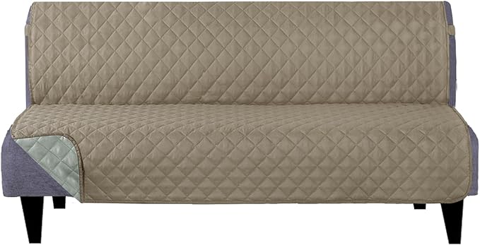 U-NICE HOME Reversible Futon Cover Sofa Slipcover Armless Furniture Protector Couch Cover Water Resistant, Khaki/Light Grey