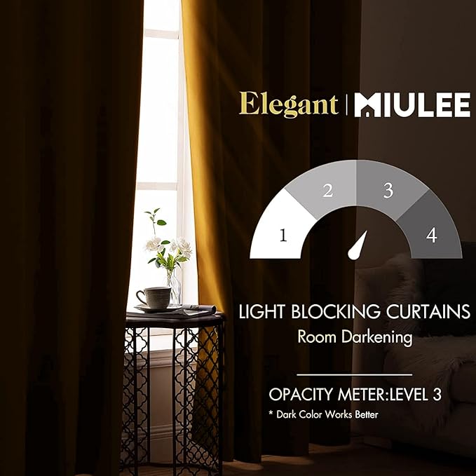 MIULEE Blackout Curtains for Bedroom Living Room Thermal Insulated Room Darkening Grommet Top Solid Light Blocking Drapery Set of 2 Window Panels 52 x 72 Inches Yellow