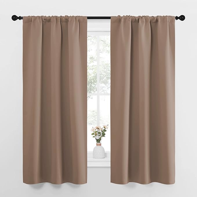 NICETOWN Kitchen Window Blackout Curtains - Window Treatment Thermal Insulated Rod Pocket Small Blackout Draperies/Drapes for Bedroom/Kitchen (Cappuccino, Set of 2, 34 in x 63 in (W x L))