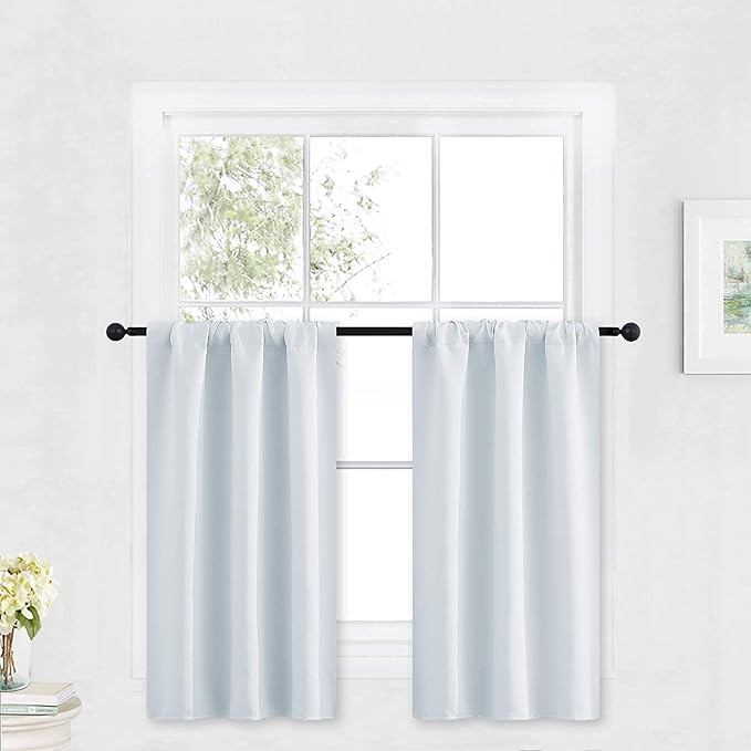 RYB HOME Kitchen Curtains Over Sink 36 inch Length, Rod Pocket Summer Light UV Blocking Energy Efficient, Cabinet Shelf Cupboard Coverings, Width 29 by Length 36, Greyish White, 2 Panels