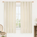 LAMIT 54 Inch Short Window Linen Curtains, Light Beige Soft Thick Light Filtering Panels Rod Pocket Neutral Privacy Faux Linen Drapes for Bedroom/Bathroom/Loft Room, 2 Panels, 42 x 54 Inch