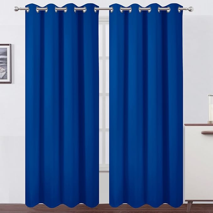 LEMOMO Blackout Curtains 52 x 90 Inch Long Royal Blue Curtains Set of 2 Panels Room Darkening Curtains for Bedroom and Living Room