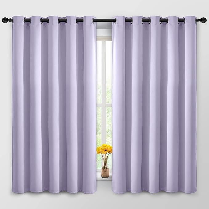 Yakamok Blackout Curtains Room Darkening Thermal Insulated Window Panels,Solid Grommet Top Drapes for Bedroom/Living Room(62Wx63L, Lilac, 2 Panels)