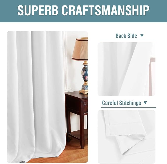 H.VERSAILTEX Pure White Curtain for Living Room Thermal Insulated Window Treatment Curtain 45 inch Length Energy Saving Solid Grommet Top Room Darkening Drape, One Panel, 52" W x 45" L
