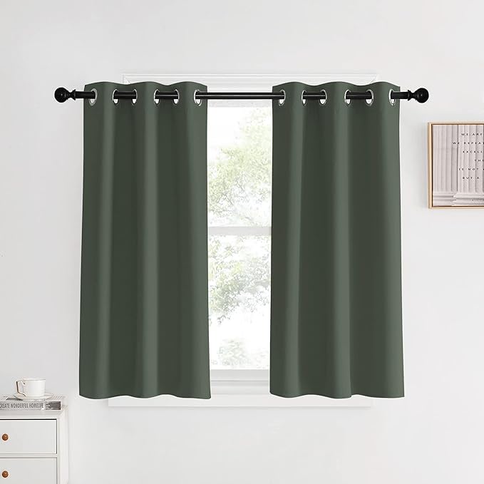 NICETOWN Dark Mallard Blackout Curtain Panels for Bedroom, 2 Panels, W34 x L40-inch, Thermal Insulated Grommet Top Blackout Draperies and Drapes for Basement