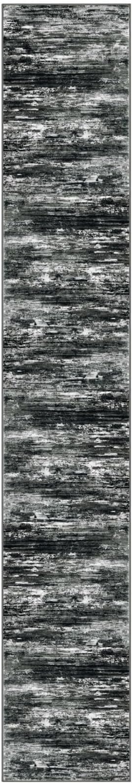 KOZYFLY Modern Abstract Runners for Hallways 2x12 Washable Rug Runner Non-Slip Soft Striped Kitchen Runner Rug, Black Grey Print Carpet Runner for Entryway Bathroom Laundry Room Foyer