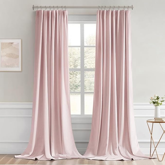 MIULEE Baby Pink Back Tab Blackout Curtains 120 Inch Long 2 Panels Set for Living Room Bedroom Privacy Rod Pocket/Pinch Pleated Extra Long Thermal Insulated Room Darkening Light Blocking 10FT Drapes