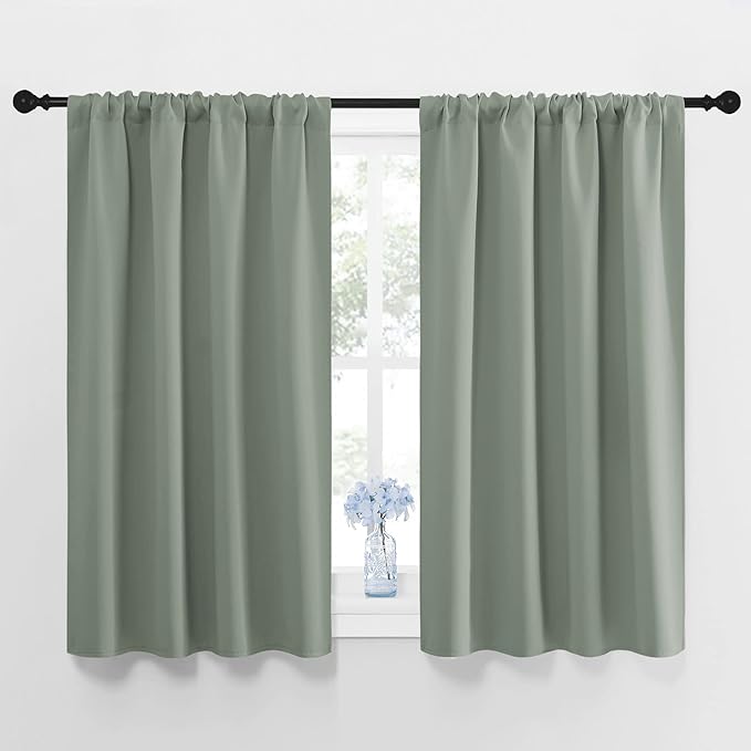 NICETOWN Window Curtains Blackout Drapes - Thermal Insulated Solid Rod Pocket Blackout Curtains/Draperies for Living Room (Sage Green, One Pair, 42 by 45-Inch)
