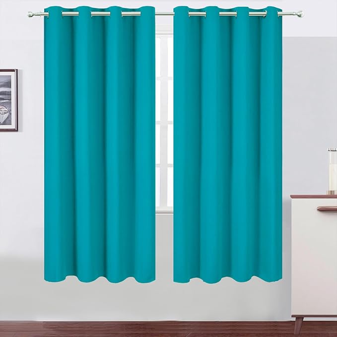 LEMOMO Blackout Curtains 66 x 72 Inch Long Teal Curtains Set of 2 Panels Room Darkening Curtains for Bedroom and Living Room