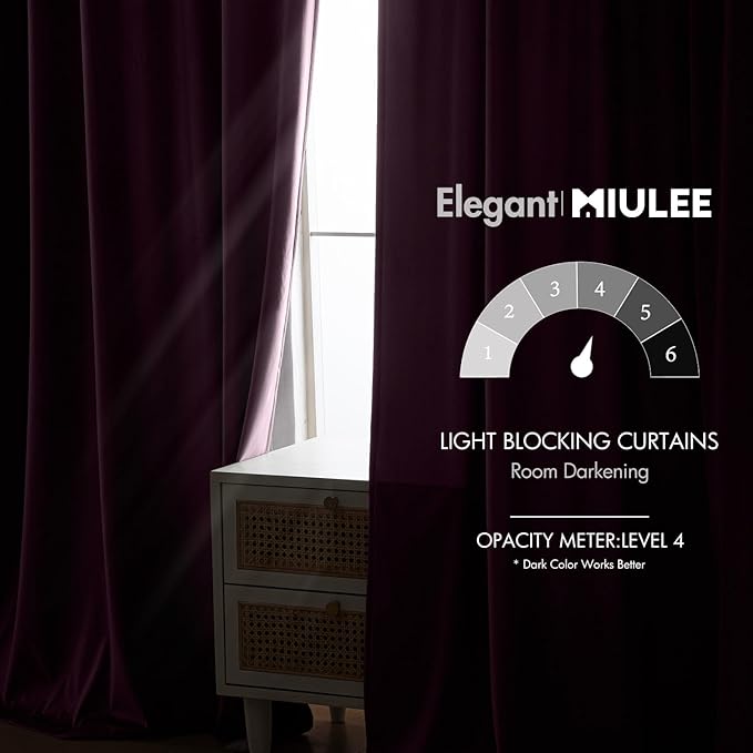 MIULEE Dark Purple Velvet Curtains 90 inches - Luxury Blackout Curtains for Bedroom Living Room Thermal Insulated Super Soft Window Drapes Rod Pocket & Back Tab, W52 x L90 inches, 2 Panels