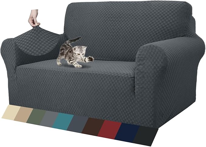ZNSAYOTX 1 Piece Jacquard Couch Covers for 2 Cushion Couch High Stretch Loveseat Slipcover for Pets Dogs Anti Slip Love Seat Sofa Slipcover Furniture Protector (Loveseat, Dark Grey)