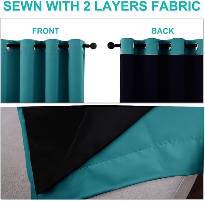 NICETOWN Full Shading Curtains 90 inches Long 2 Panels Set for Windows, Super Heavy-Duty Black Lined Blackout Curtains for Bedroom, Privacy Assured Window Treatment (Peacock Teal, 52 inches W)