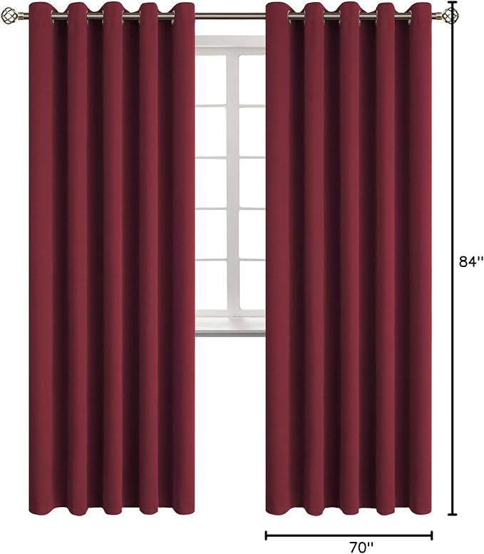 BGment Blackout Curtains for Bedroom - Grommet Thermal Insulated Room Darkening Curtains for Living Room, Set of 2 Panels (70 x 84 Inch, Burgundy)