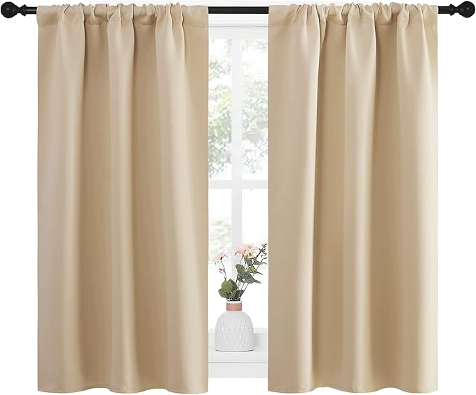 NICETOWN Blackout Room Darkening Curtains - Home Decoration Light & Noise Reducing Thermal Insulated Window Draperies with Rod Pocket Top (Biscotti Beige, 2 Panels, 34 inches Wide x 45 inches Long)