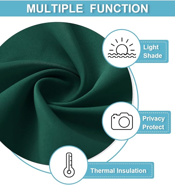 RYB HOME Short Hunter Green Blackout Curtains for Small Bedroom Window, Insulating UV Blocking Drapes for Kitchen Cafe Basement, Privacy Tiers for Bathroom Window, Width 42 by Length 36, Set of 2