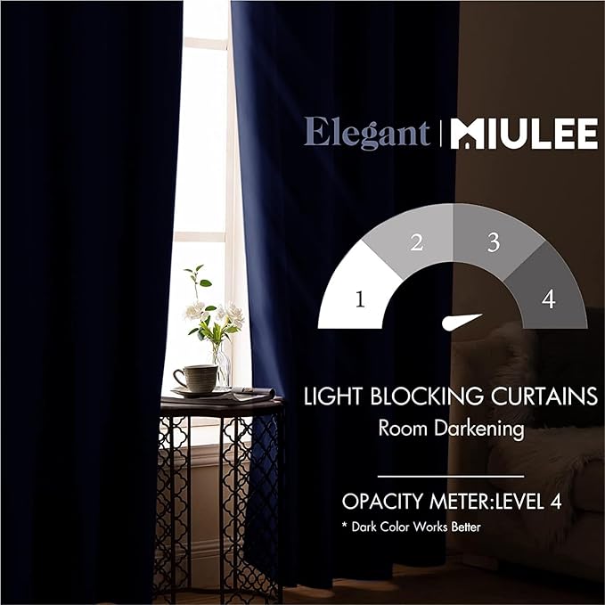MIULEE Blackout Curtains for Bedroom Living Room Thermal Insulated Room Darkening Grommet Top Solid Light Blocking Drapery Set of 2 Window Panels 52 x 72 Inches Navy Blue