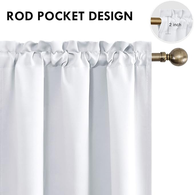 DWCN Greyish White Blackout Curtains for Bedroom –Rod Pocket Thermal Insulated Room Darkening Drapes for Living Room, W 42 x L 54 Inch, 2 Panels