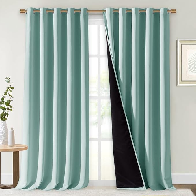 NICETOWN Full Shading Curtains for Windows, Super Heavy-Duty Black Lined Blackout Curtains for Bedroom, Privacy Assured Window Treatment (Aqua Blue, Pack of 2, 70 inches W x 95 inches L)