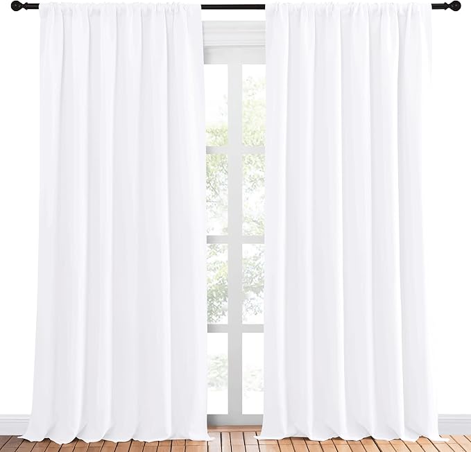 NICETOWN White Bedroom Curtain Panels - Multi-Function Noise Reducing Performance Window Treatment Thermal Insulated Rod Pocket Room Darkening Drapes for Nursery (2 Panels, 70 in x 95 in (W x L))