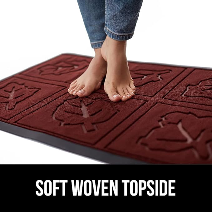 GORILLA GRIP 100% Waterproof All-Season WeatherMAX Doormat, US Designed Natural Rubber, Stain and Fade Resistant, Low Profile Indoor Outdoor Door Mats, Easy Clean Patio Mat, 29x17, Burgundy Leaves