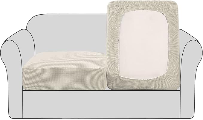 H.VERSAILTEX High Stretch Individual Seat Cushion Covers Sofa Slipcovers Couch Cushion Covers Sofa Covers Featuring Jacquard Textured Twill Fabric (2 Pack for 2 Cushion Loveseat, Natural, Medium)