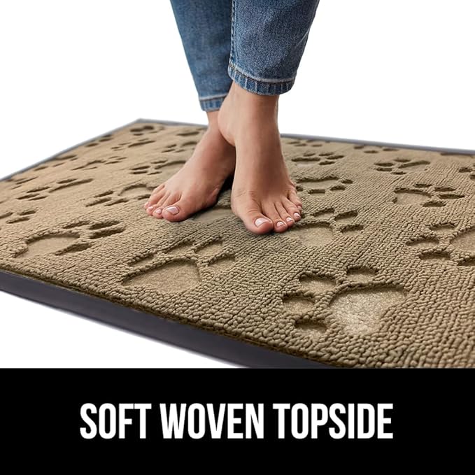 GORILLA GRIP 100% Waterproof All-Season WeatherMAX Doormat US Designed Natural Rubber, Stain and Fade Resistant, Low Profile Indoor Outdoor Door Mats, Easy Clean Patio Mat, 29x17, Tan Pawprints